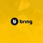 Minimalist logo design featuring the word "bring" in lowercase black rounded font, with a black circular icon containing a stylized lowercase "b" in white. The background is a vibrant yellow gradient.